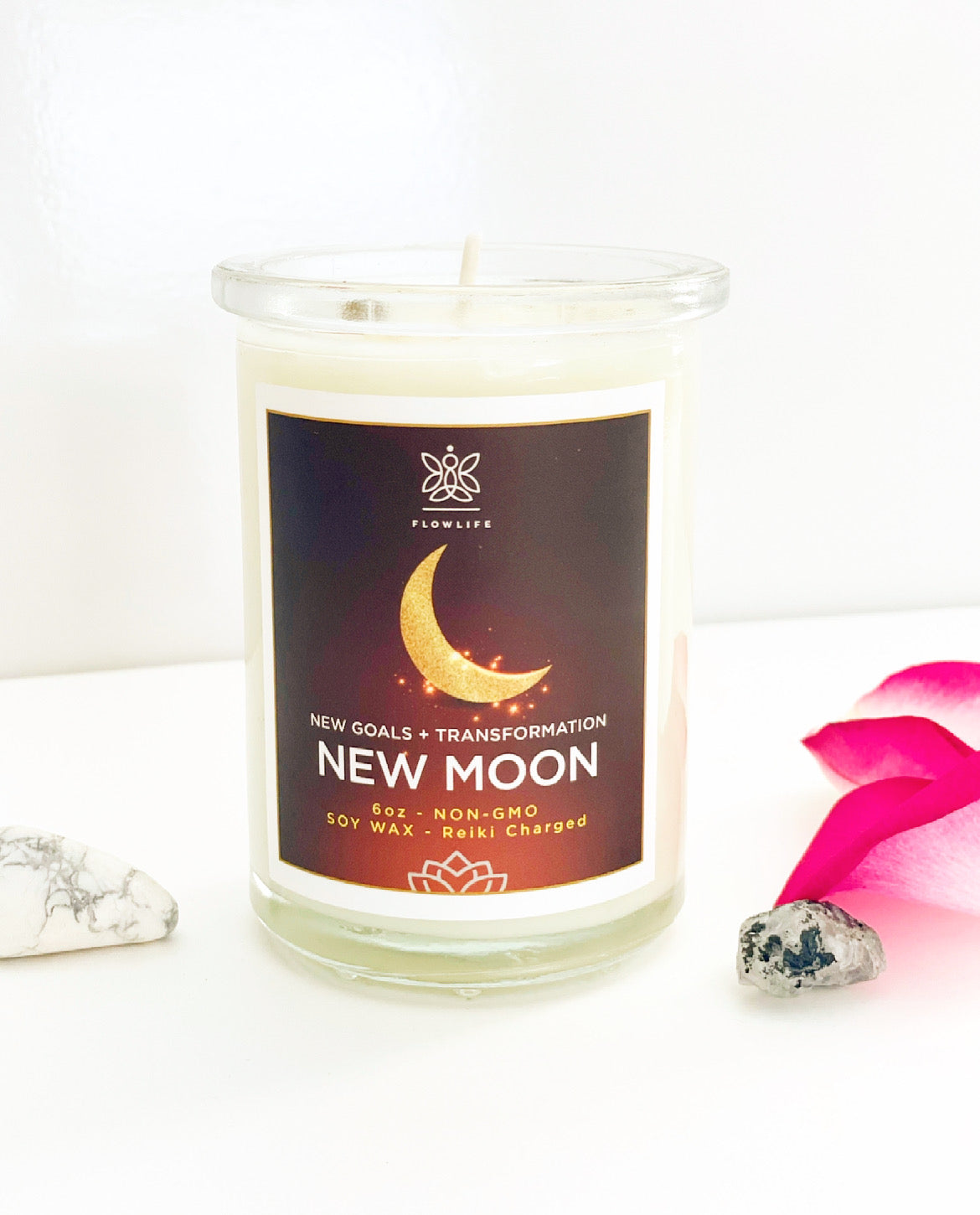 New Moon Energy Candle with Crystals – 6oz 100% Soy Wax